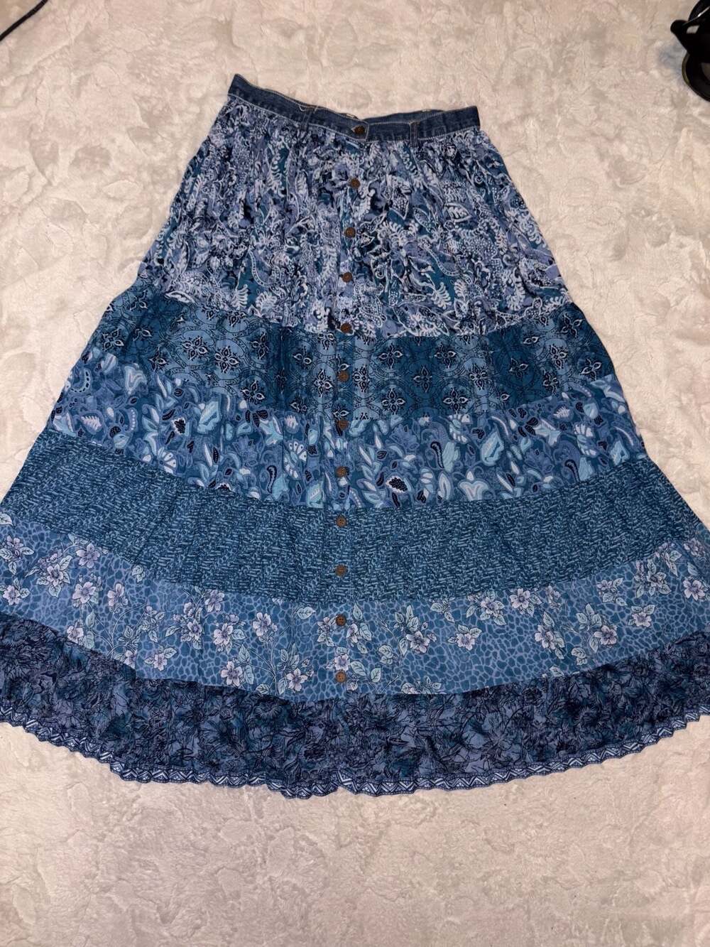Vintage St. John's Bay Women's Patchwork Floral Tiered Midi Skirt